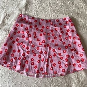 Pink floral silk skirt